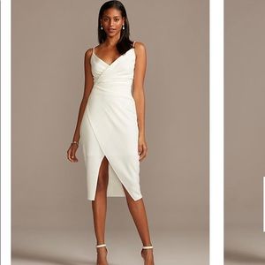 DAVIDS BRIDAL Spaghetti Stp Crepe Faux Wrap Dress